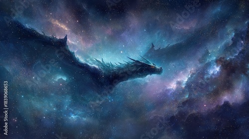 Celestial dragon made of stars and nebulas floating in space cosmic and dreamlike fantasy art