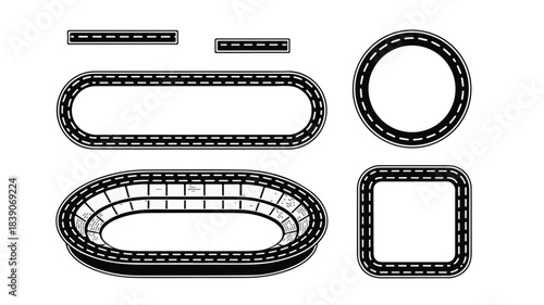 Collection of various black chain link shapes on a white background including oval, circle, rectangle, and straight line designs.