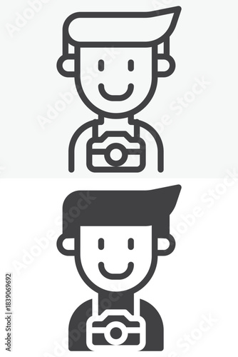 Photographer man line and solid different style vector icon set