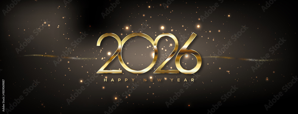 Obraz premium Happy New Year 2026 Greeting Card Background Gold