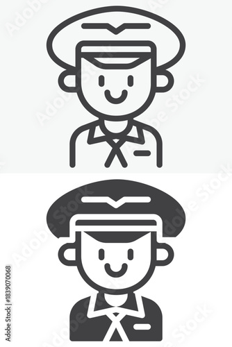 Aviation pilot line and solid different style vector icon set