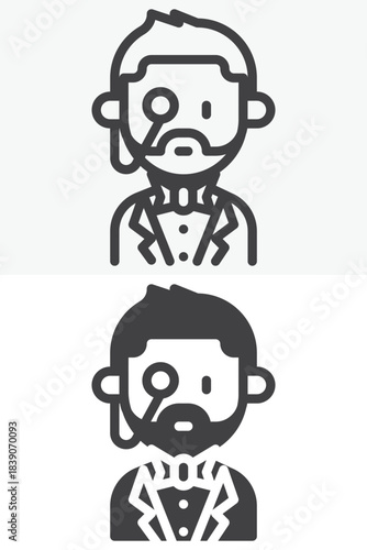 Old butler line and solid different style vector icon set