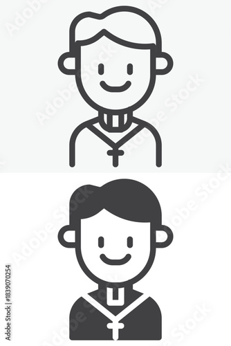 Priest person line and solid different style vector icon set