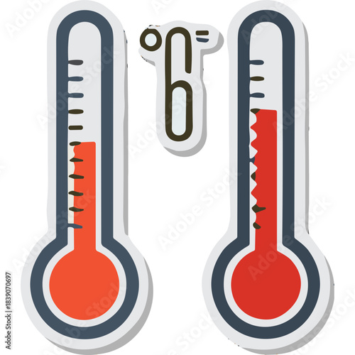 Two thermometers showing different temperature readings with one indicating a higher temperature and a detached mercury thermometer displaying 6 degrees Celsius against a black background symbolizing