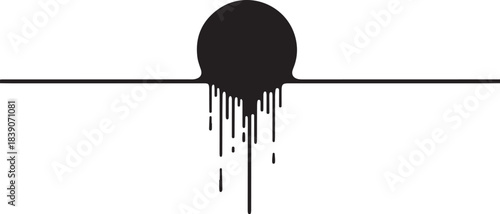 Black ink circle dripping down a horizontal line abstract