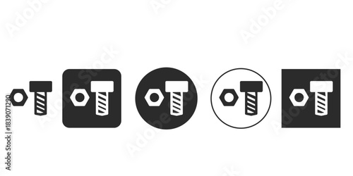 Vector icon of nut and bolt fastener system for engineering | Minimalist hardware construction tool solid glyph | Mechanical fastener symbol for DIY and repair apps | Simple black and white icon set