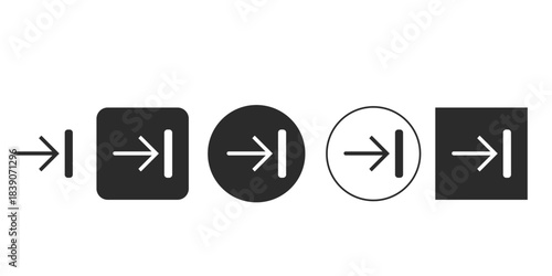 Set of login sign in enter icons for user interface design | Black and white vector arrow exit door symbol collection | Flat and outlined import data button glyphs for web apps 