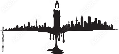 City Skyline Silhouette with Dripping Candle vector