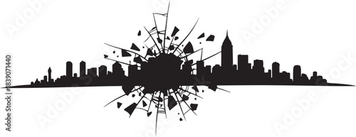 City Skyline Silhouette With Shattered Center urban