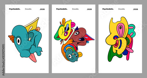 Abstract colorful doodle art design, psychedelic cartoon, pattern seamless background texture vector