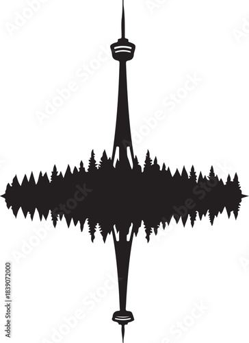 Silhouette of a radio tower reflected in a forest Keywords: radio tower, communication tower