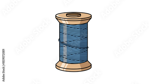 Illustration of a spool of blue thread for sewing and crafting