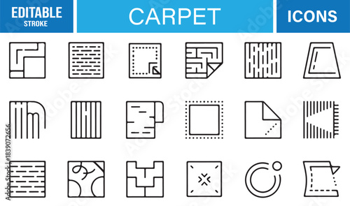 Comprehensive Carpet Icon Pack Showing Fabric Sections, Rug Shapes, Interior Flooring Materials, Decorative Panels, and Textures