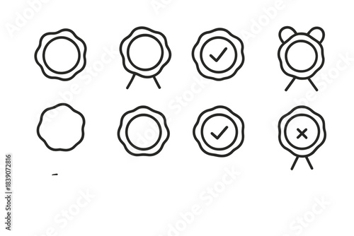 Wax seal and badge line icons for document approval and rejection status