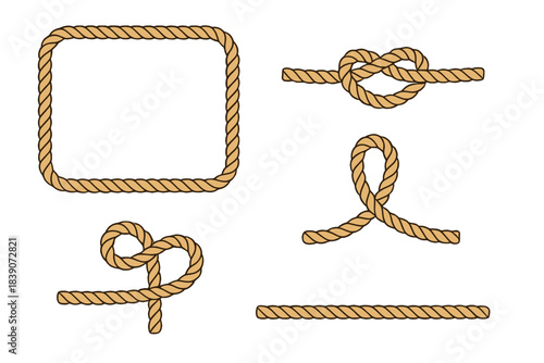 Collection of nautical rope knots and decorative frame elements