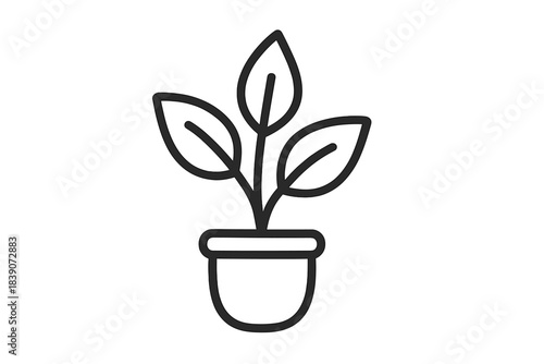 Outline icon of small potted houseplant with three leaves