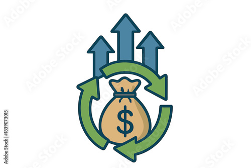 Money bag with recycling arrows and upward growth chart