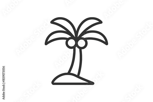 Minimalist outline icon of a palm tree with coconuts on a small tropical island patch