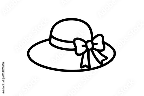 Wide brim sun hat with decorative bow outline drawing