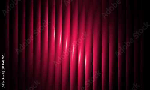 This is an abstract background featuring intense vertical magenta stripes that resemble closed velvet stage curtains or blinds. The stripes are set against a dark, almost black background.