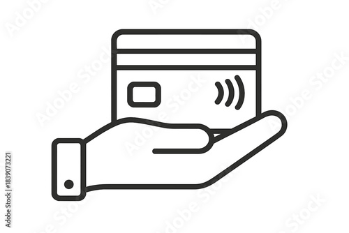 Hand holding credit card for contactless digital payment icon outline