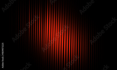 This abstract background is dominated by vertical lines in a deep, fiery red or dark orange color, set against a black background. A central, diagonal spotlight intensely illuminates the stripes.