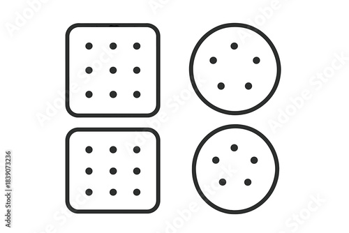 Square and round cracker icons with docking holes for baking
