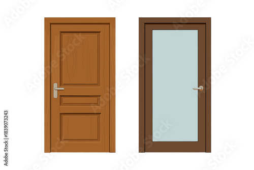 Two interior wooden doors with distinct metal handles