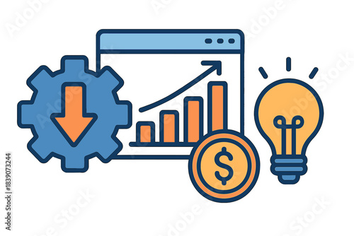 Business process improvement growth idea and finance concept icons