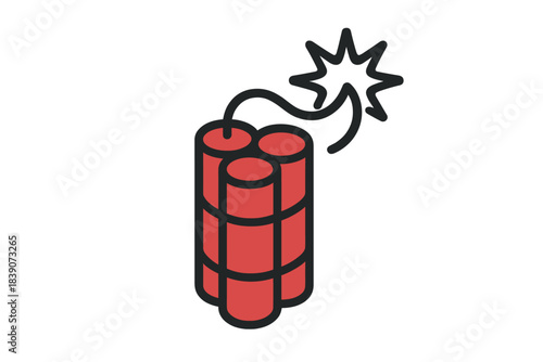 Bundle of dynamite sticks with a burning fuse ready to explode