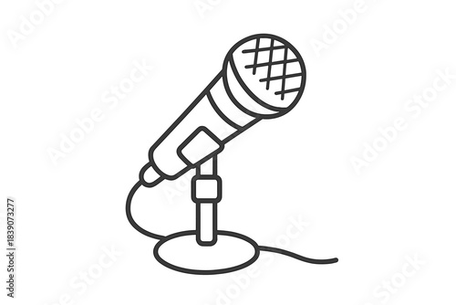 Outline icon of a dynamic microphone on a stand for broadcasting
