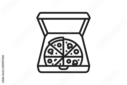 Mushroom pizza slices in open delivery box outline icon