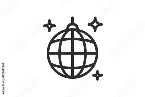 Hanging disco ball icon with sparkling lights outline