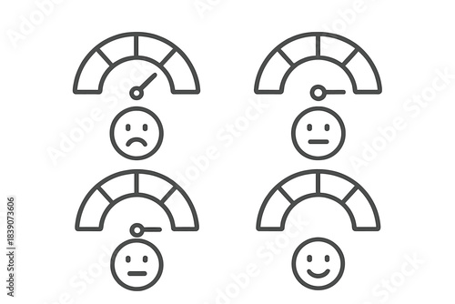 Customer satisfaction rating scale with emotion icons and gauge indicators