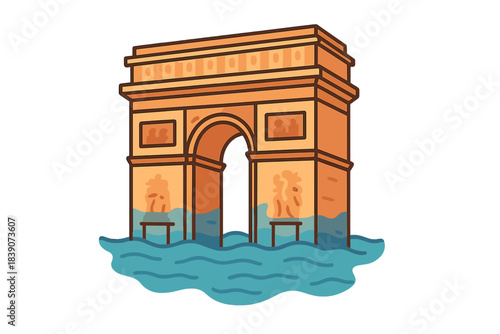 Parisian landmark partially submerged in rising flood water