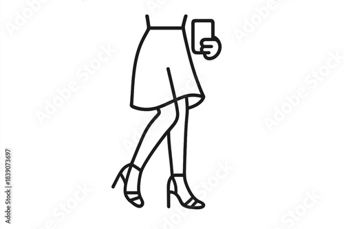 Female legs in high heel sandals walking while holding a modern smartphone