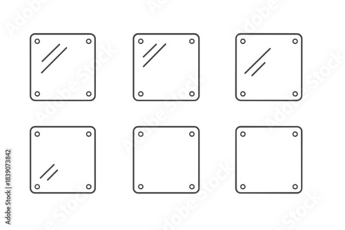 Six square plates with rounded corners and mounting holes symbols