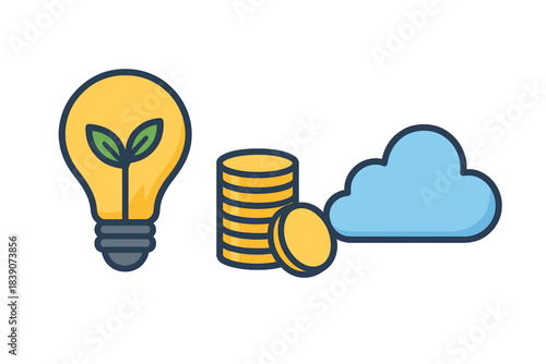 Conceptual icons for financial growth, innovation, and digital cloud technology