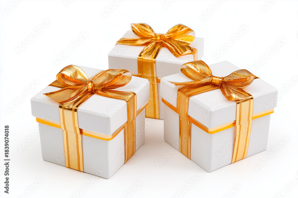 Obraz premium Set of gift box with golden ribbon isolated on white
