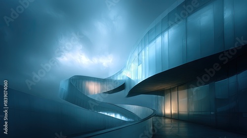 Ethereal abstract architectural design with translucent materials soft gradients and floating structural elements