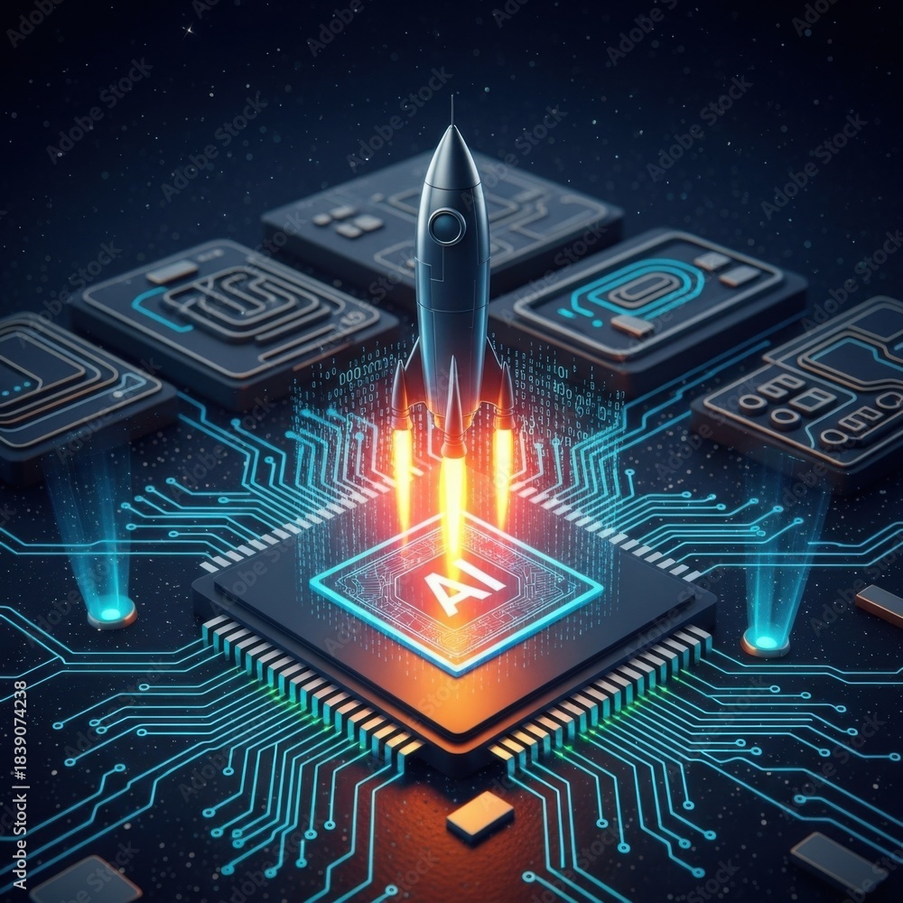 Fototapeta premium Artificial intelligence advancement through technological hardware innovation displayed