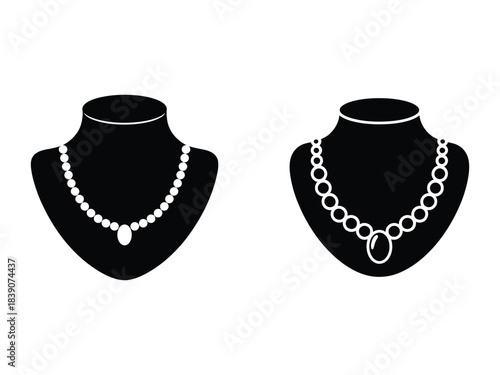 Jewelry Mannequin Necklaces Icon Set Vector Silhouette
