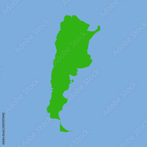 Green silhouette map of Argentina in a simple flat vector style showing its long southern shape and provincial outlines.