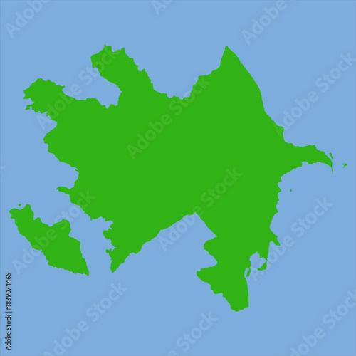 Green silhouette map of Azerbaijan in a simple flat vector style showing its distinct Caspian-region shape and regional outlines