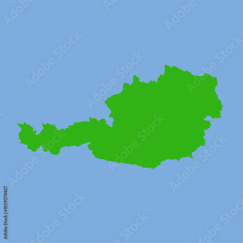 Green silhouette map of Austria in a simple flat vector style with clear landlocked shape and region divisions on a light background