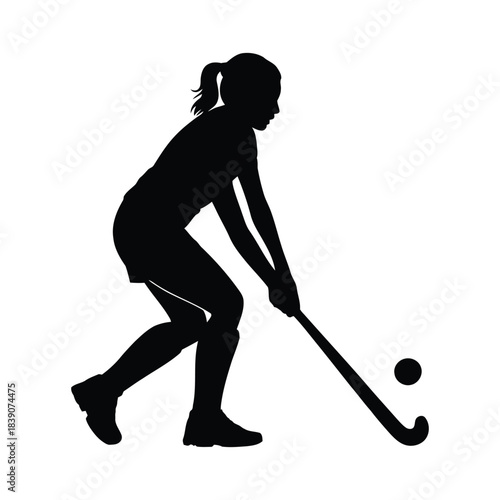 Female Field Hockey Player Silhouette Vector Illustration
