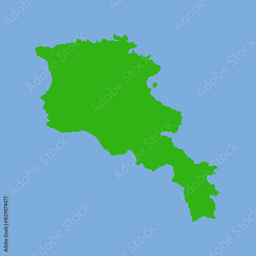 Green silhouette map of Armenia in simple flat vector style showing its compact landlocked shape and regional boundaries