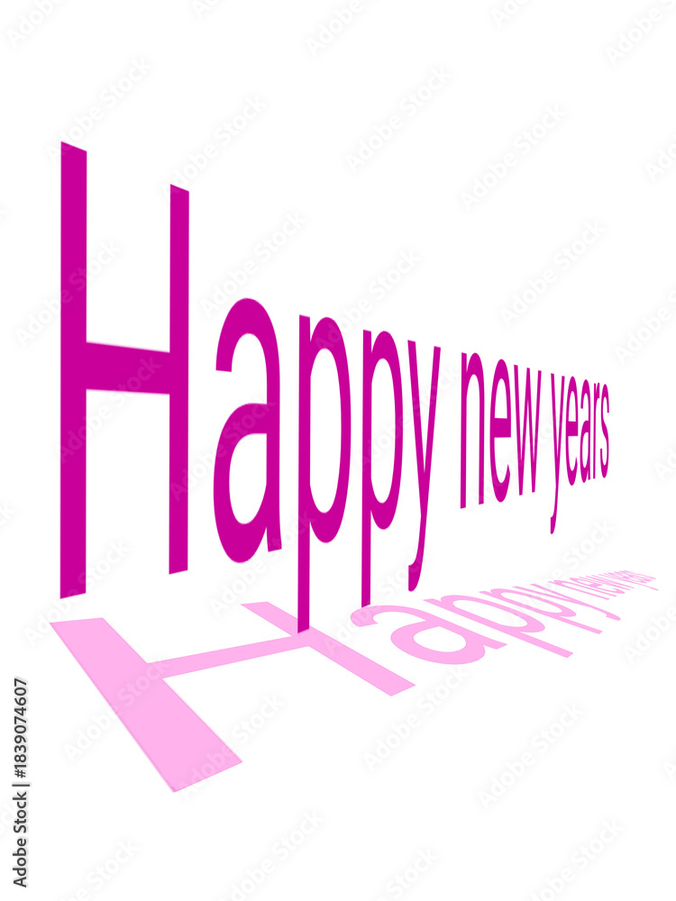 Obraz premium 3D pink Happy New Years text with perspective effect on white background for festive promotions and celebration visuals