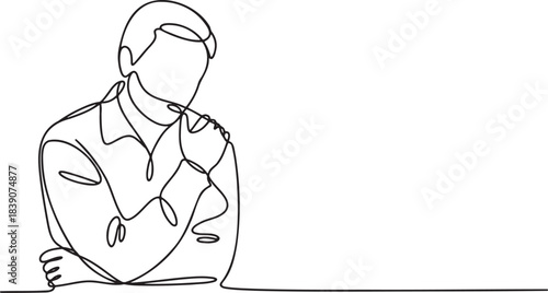 One line drawing of a man holding his aching shoulder in contemplation