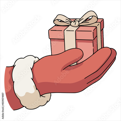 Hand offering a pink gift box with ribbon and bow, illustration for holiday celebrations